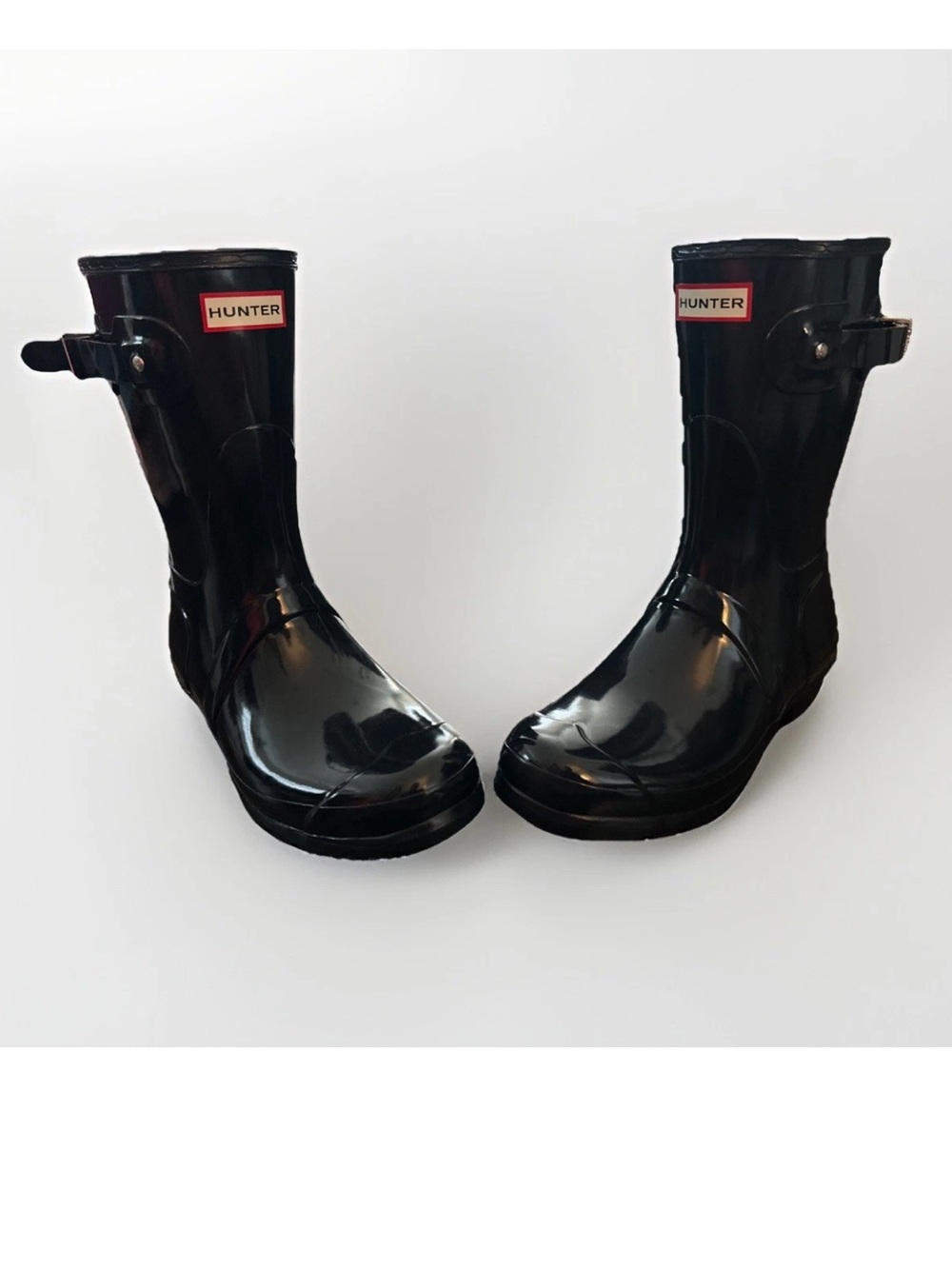 Hunter Original Navy Short Gloss Waterproof Rain Farm Boots Women Sz 10